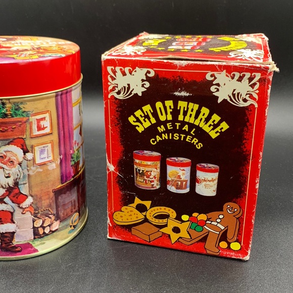 Vintage Two 80s Santa Airtight Round Metal Cookie Candy Food Containers - Picture 9 of 14